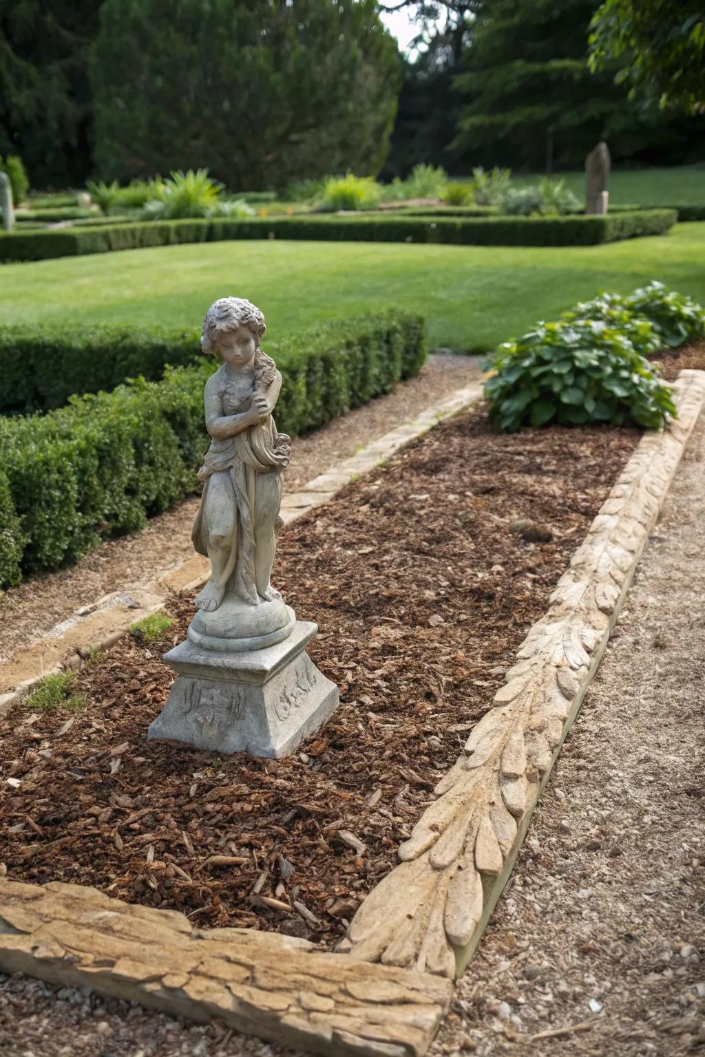 Timber shavings function as a stunning base for accentuating garden characteristics.