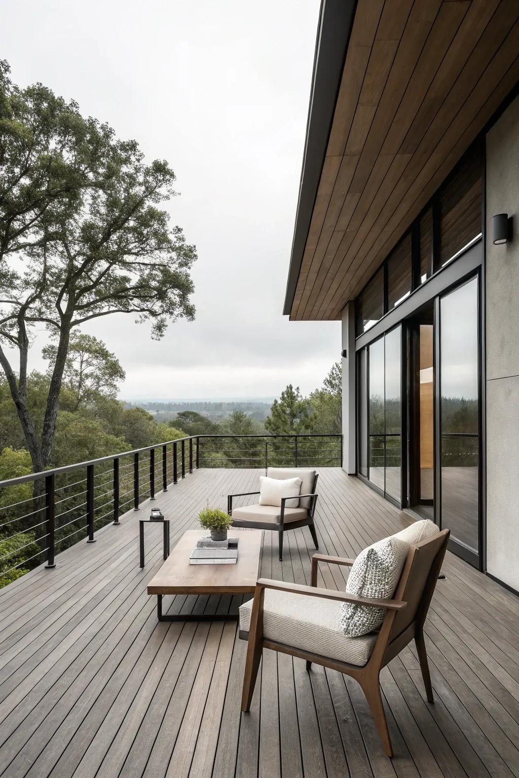 A minimalist deck design affords a pristine and contemporary aesthetic.