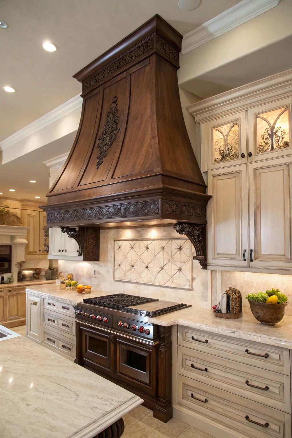 Lavish dark timbers deliver a compelling and sumptuous kitchen focal element.