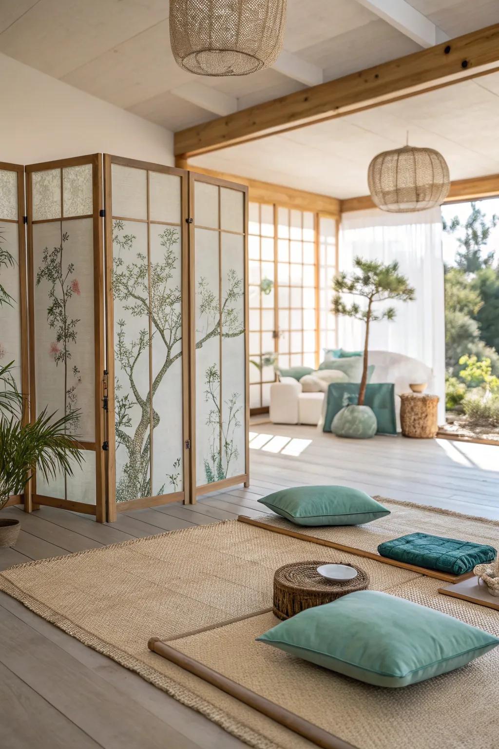 Build distinct zones without closing off your area 🌐 #OpenLiving #ZenDesign