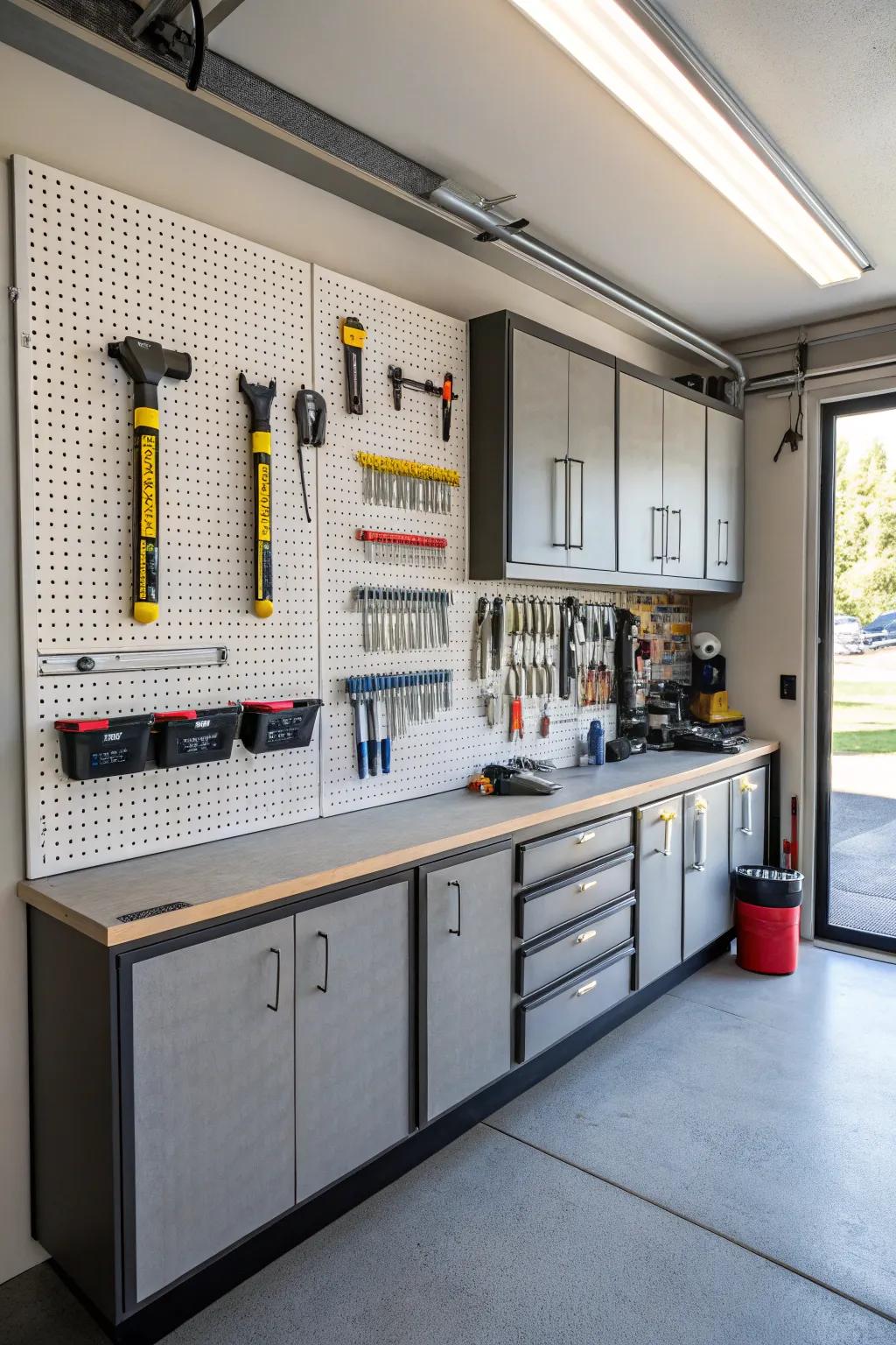 A well-organized workspace simplifies garage projects.