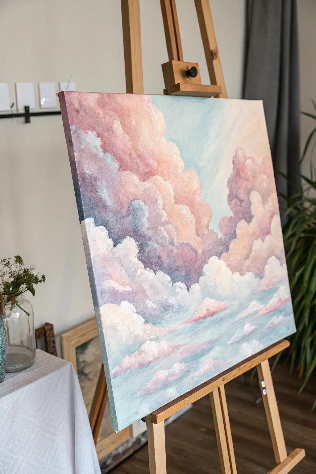 An abstract watercolor with ethereal cloudscapes.