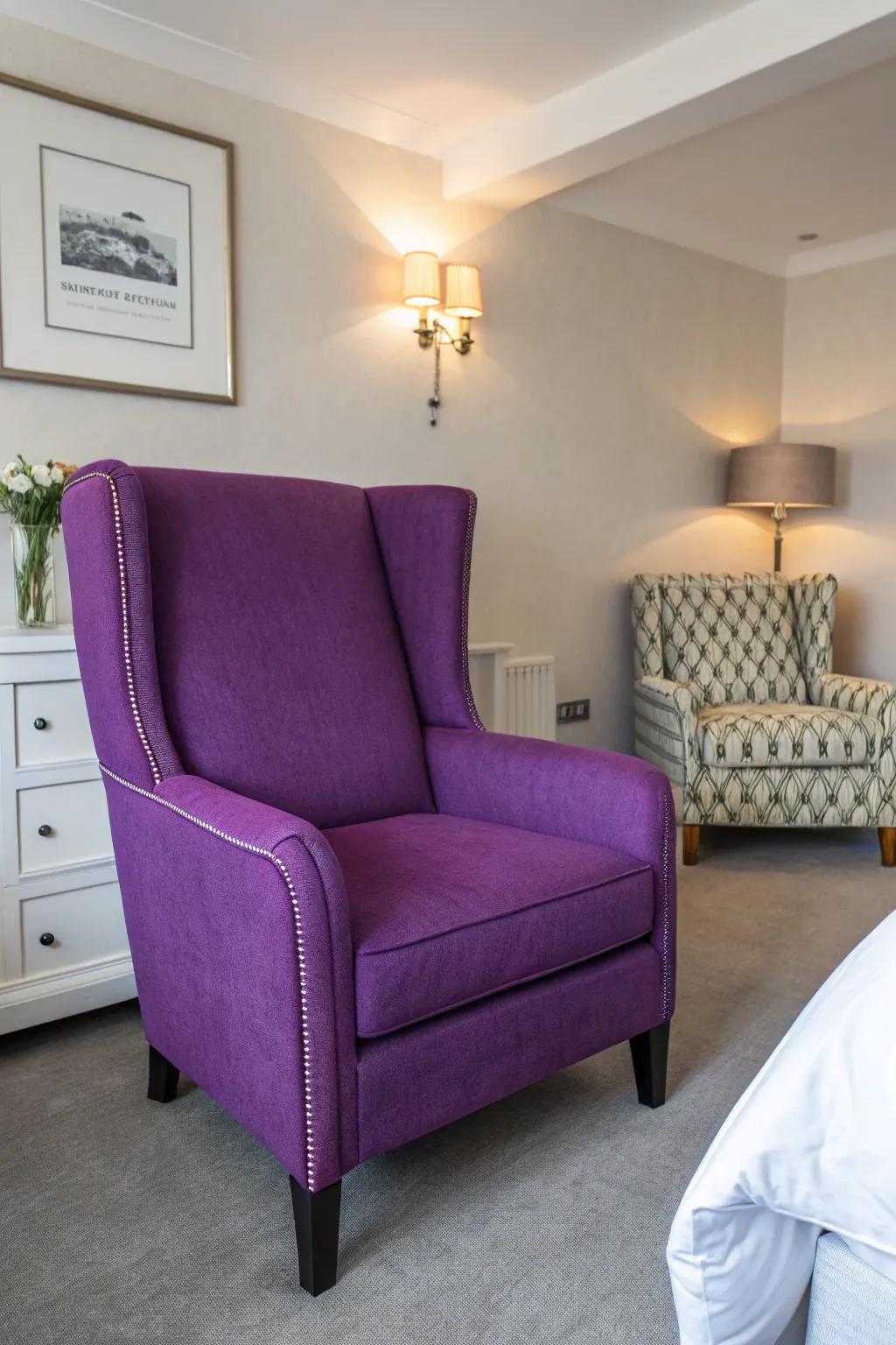 Create a statement through striking violet furniture.
