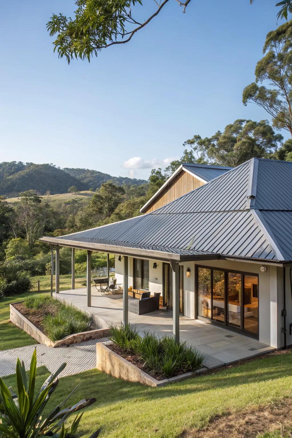 Crimped metal roofs add an industrial edge to any design.