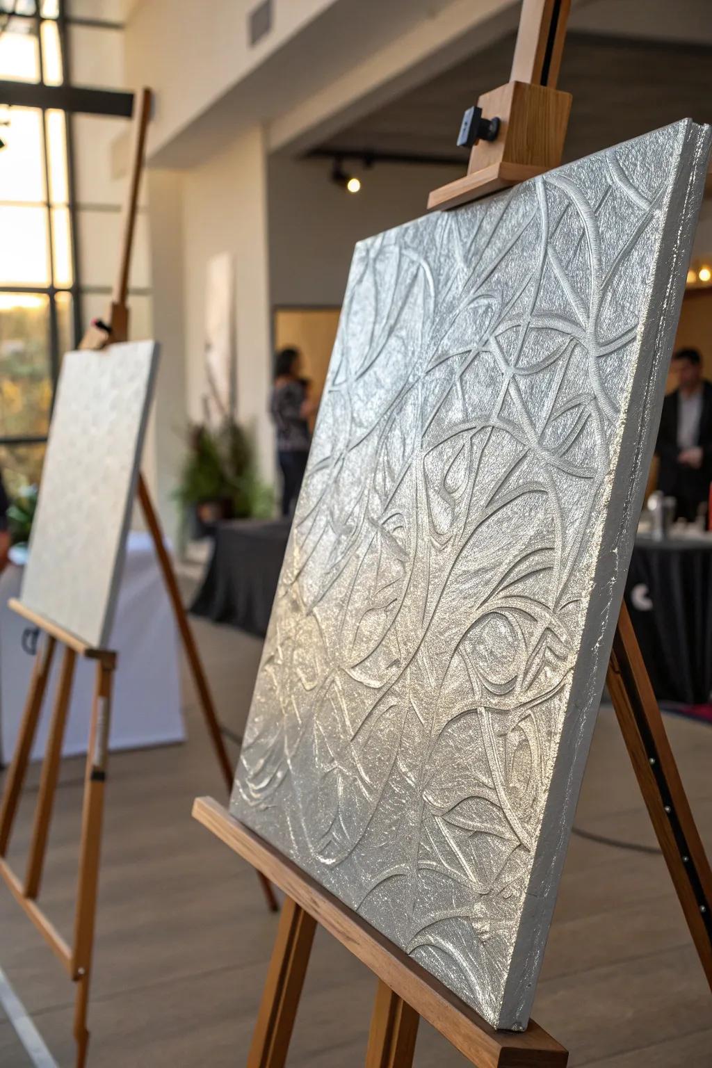 Discover unexpected textures using crinkled foil imprints.