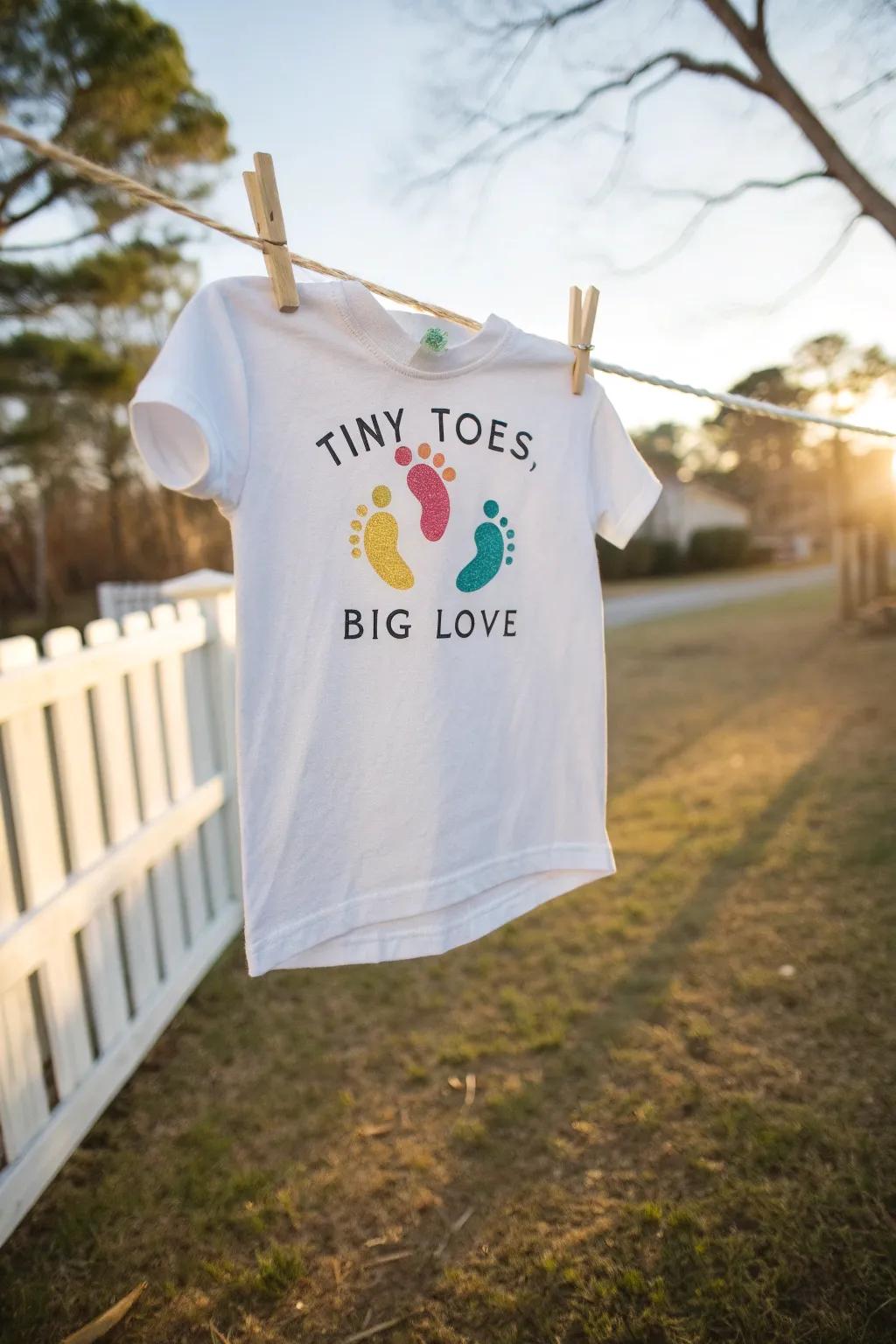 A cheerful tee celebrating tiny toes and immense affection.