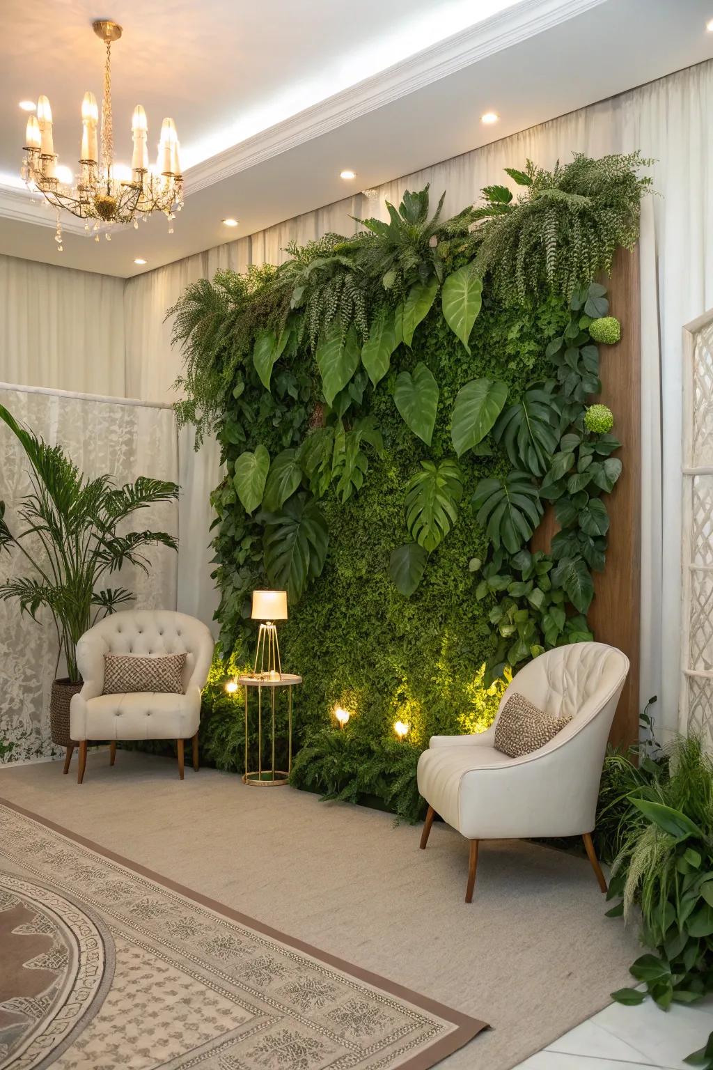 A verdant foliage screen conveys a novel, natural sensibility to the ornamentation.