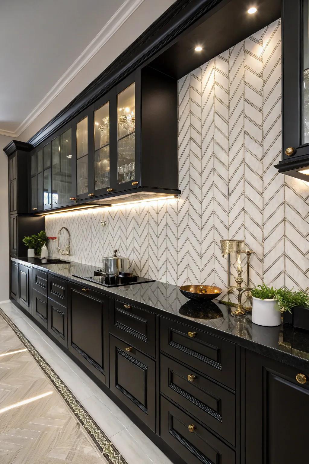 Chevron designs impart chic sophistication to kitchen designs.