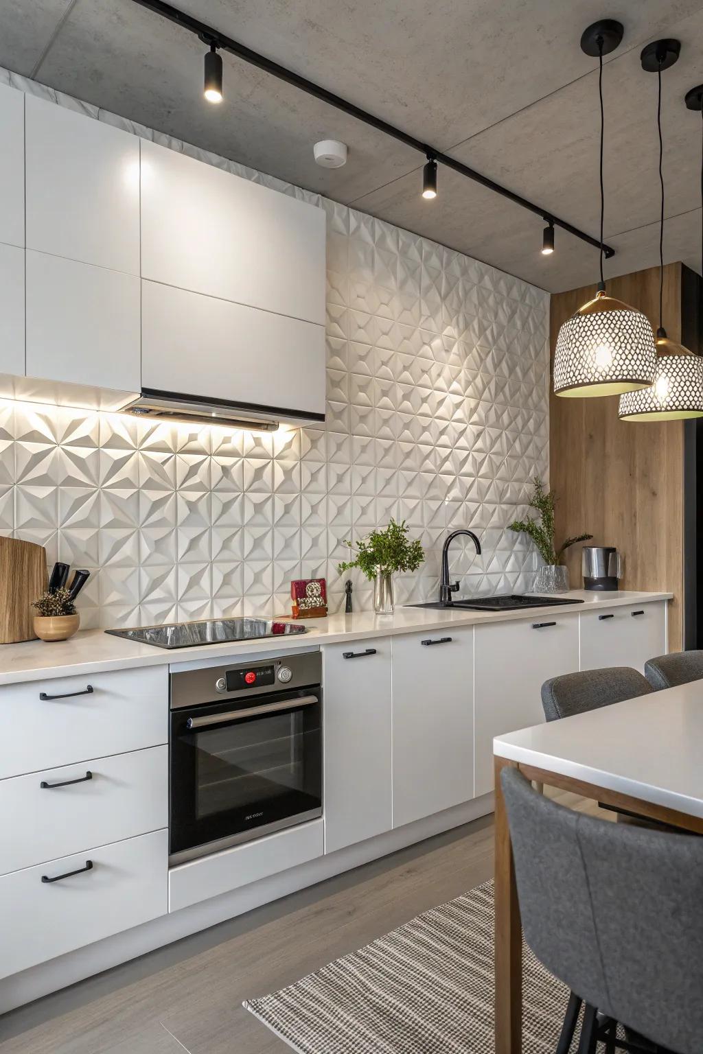Relief textured tiles infuse profundity and a tangible encounter into your cooking area.