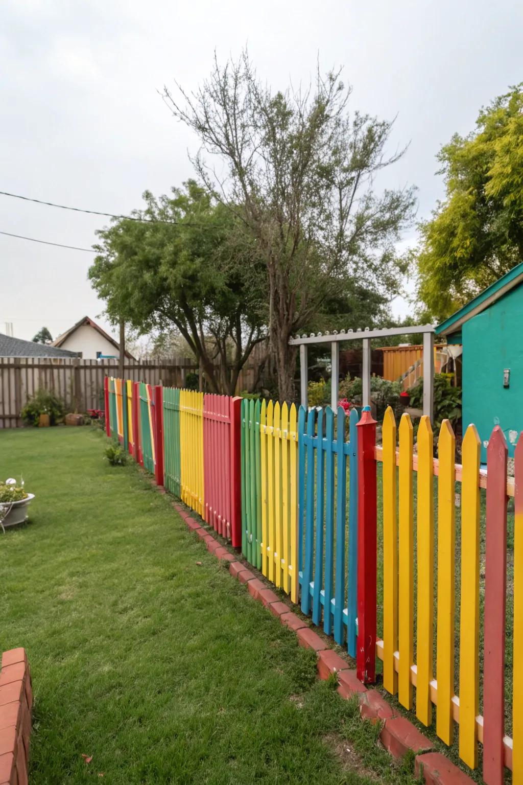 A brilliantly painted fence introduces a vibrant chromatic highlight.