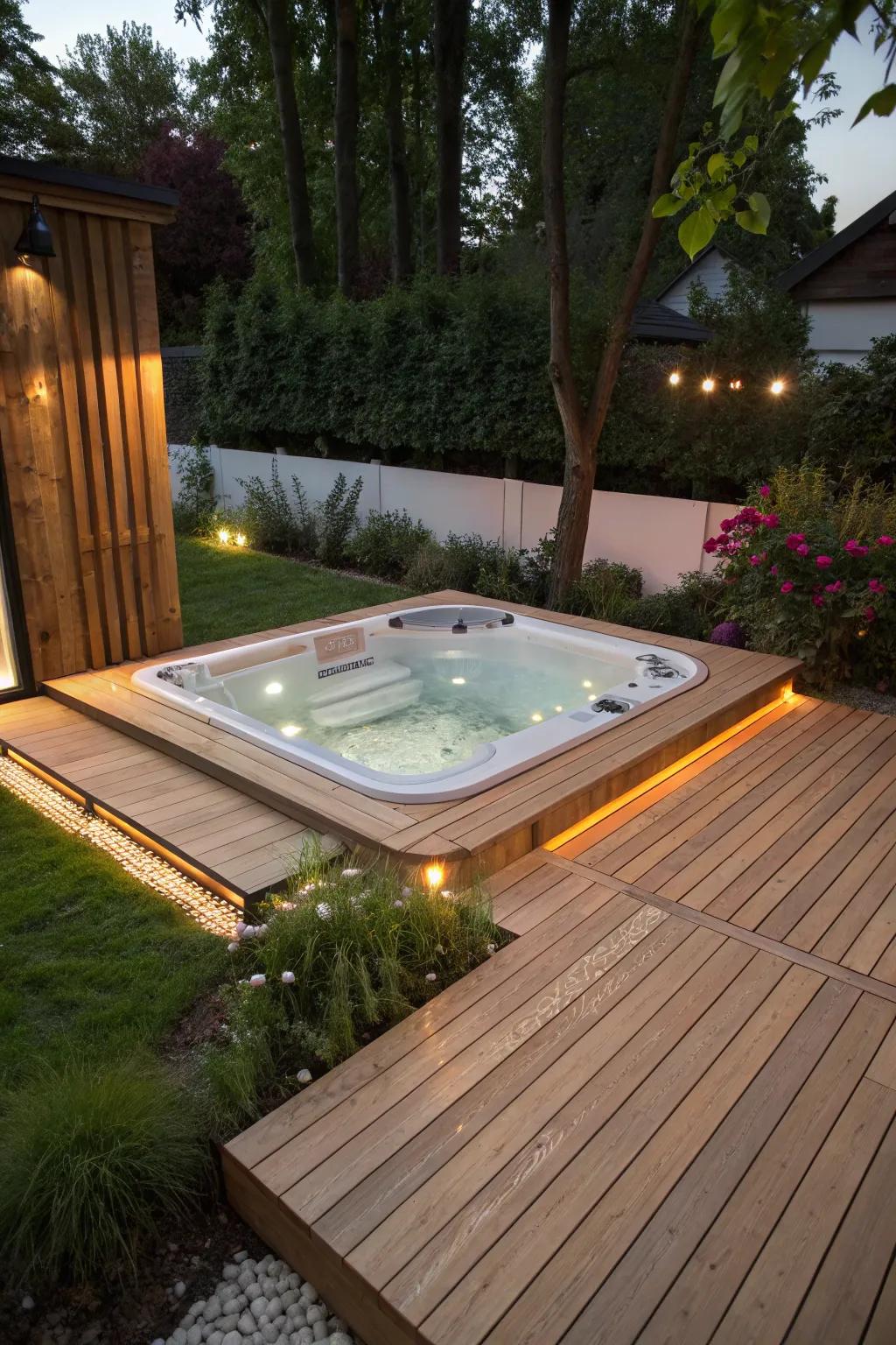 A submerged spa cultivates a streamlined and capacious visual.