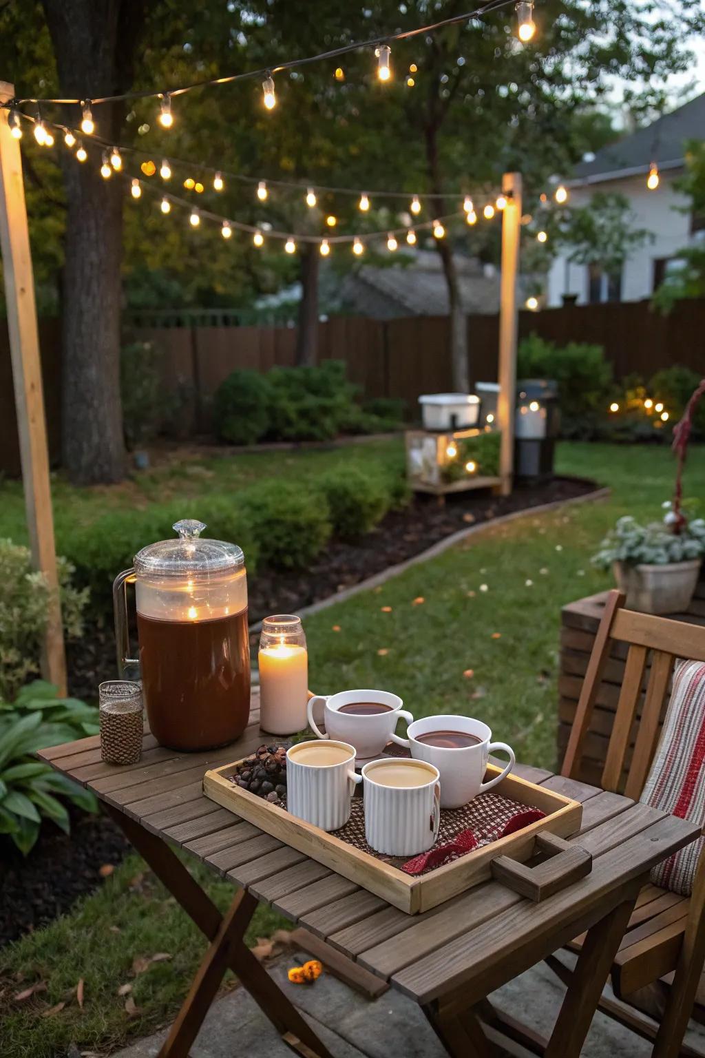 Cordial beverages furnish comfort and warmth during cooler evenings.