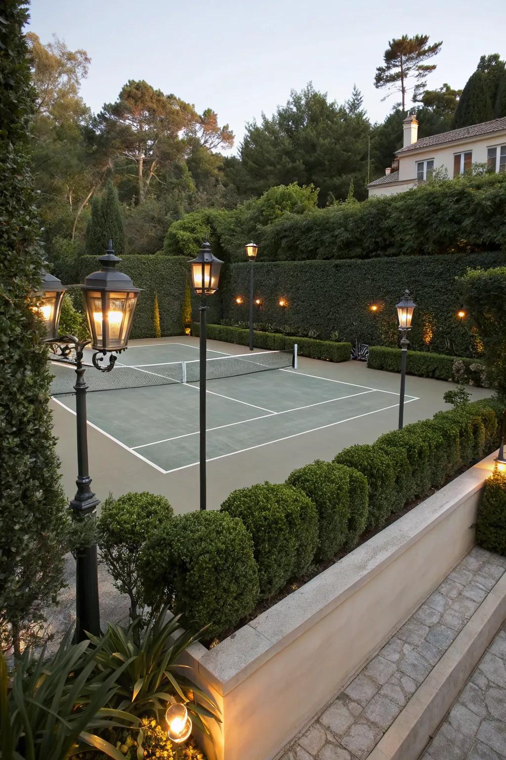 Embody grace with a backyard tennis court.