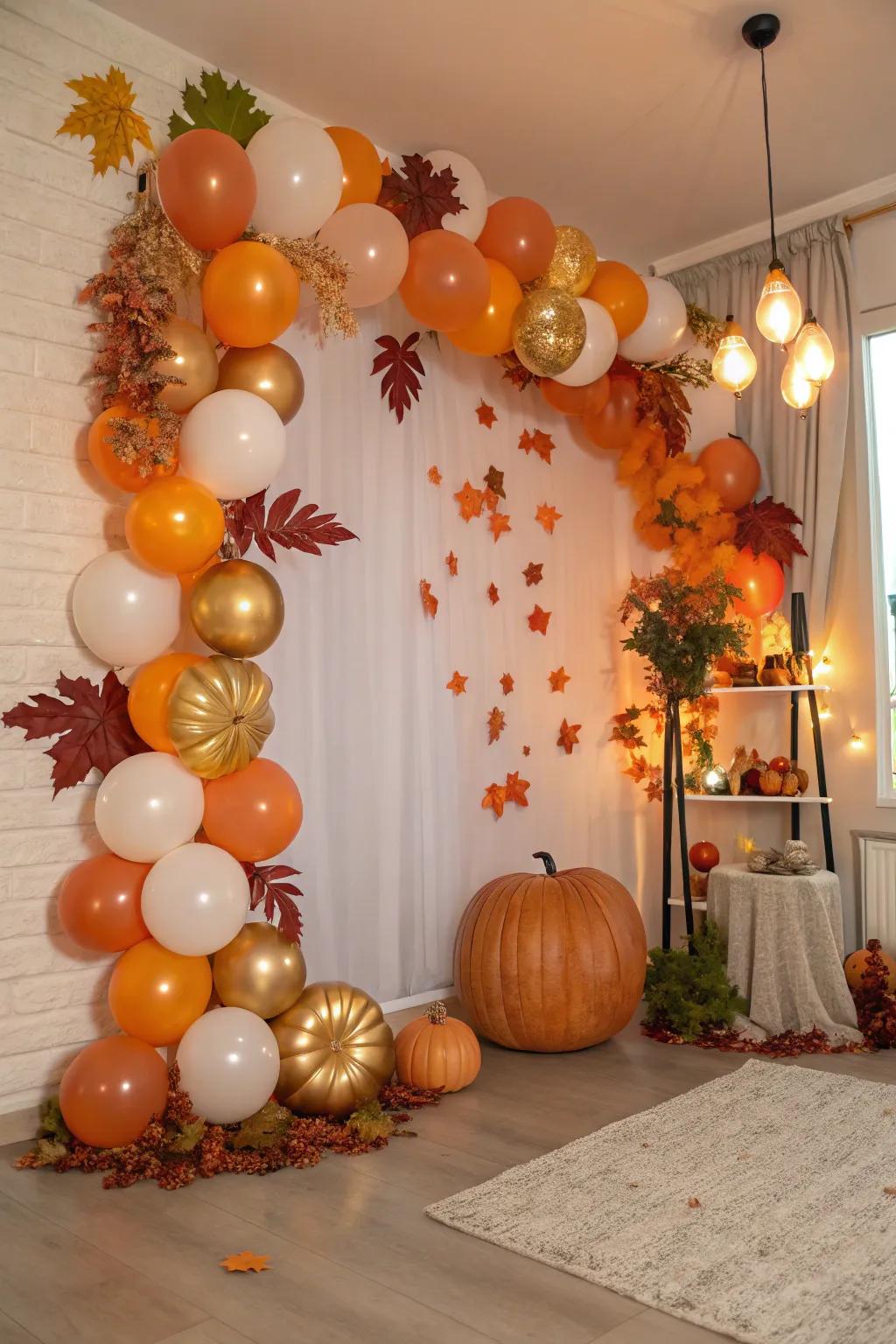 A festive balloon backdrop that is well-suited to autumn celebrations.