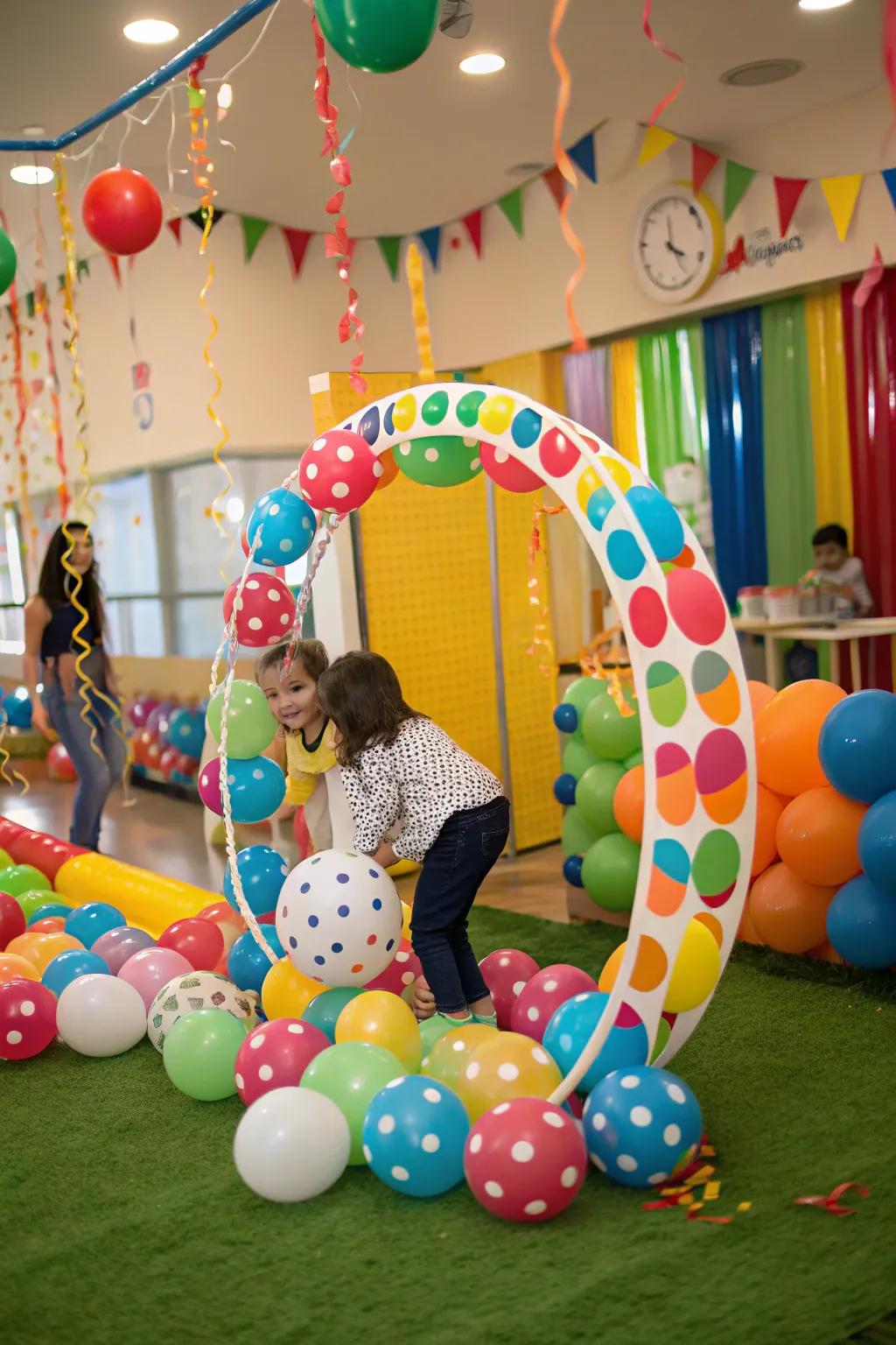 Spotted designs add a fun and playful element to balloon hoops.