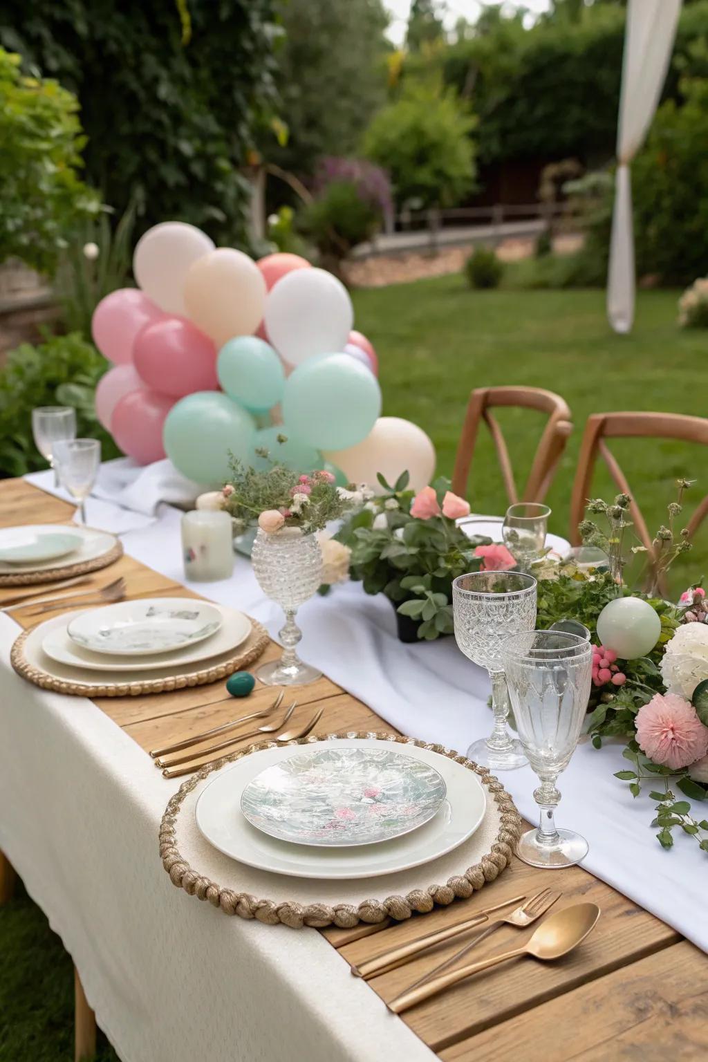 A unique balloon table runner creating a playful table setting