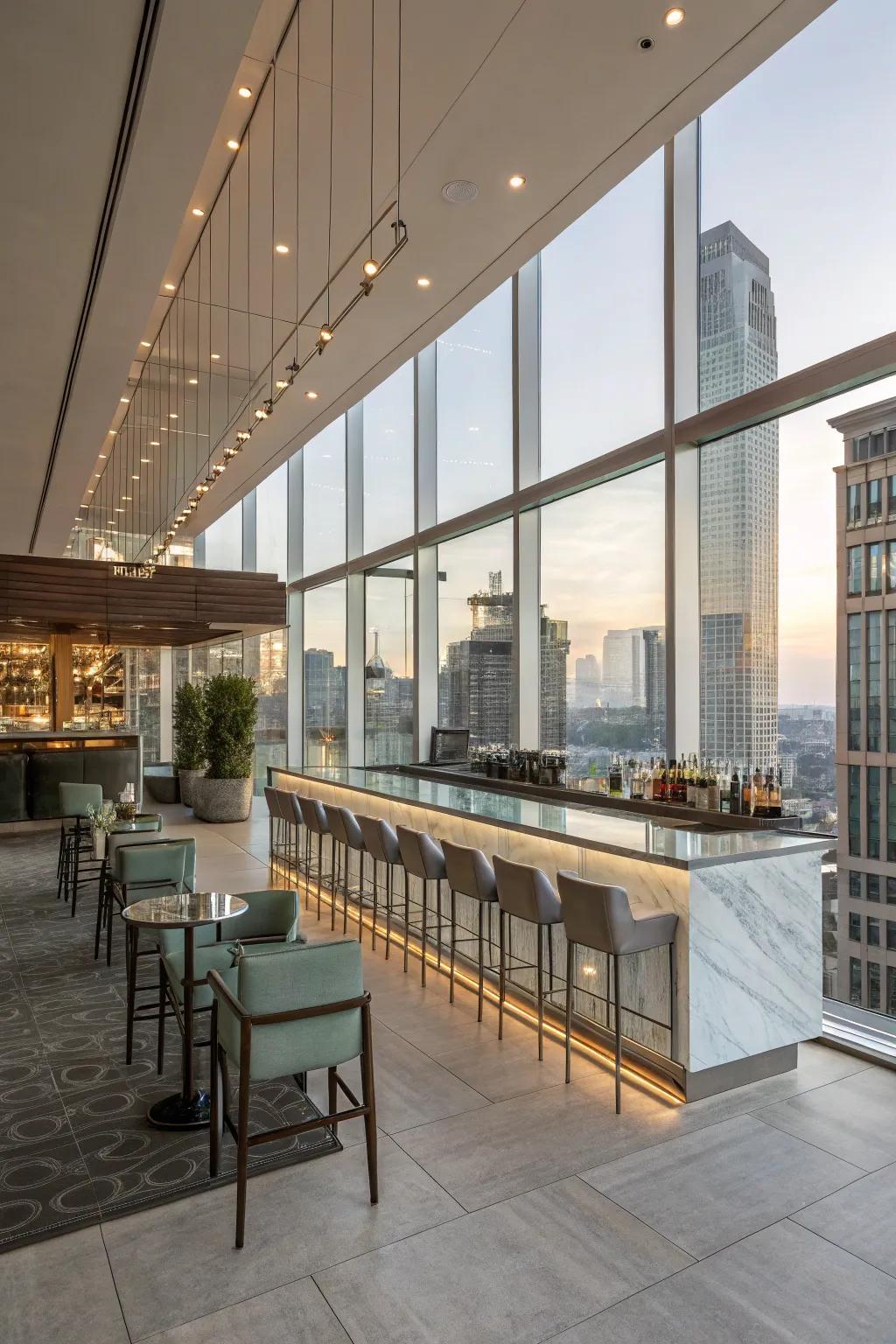 Contemporary crystal details for an airy bar feel.