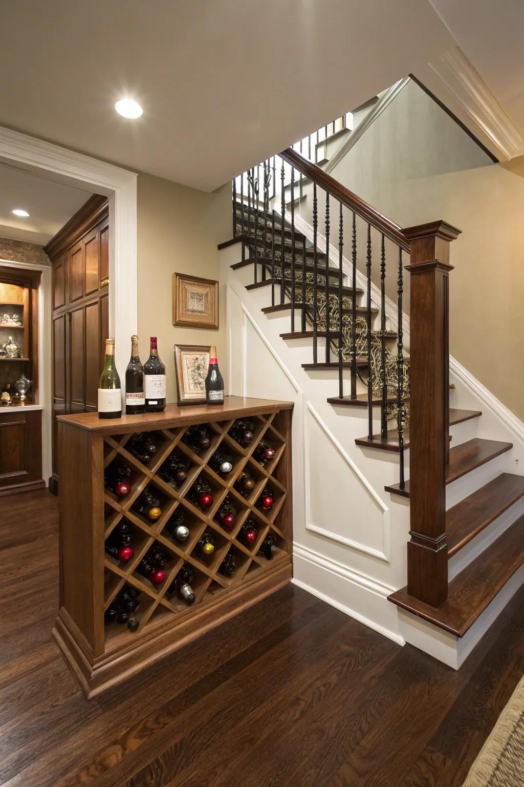 A spirit crate under the steps contributes a dash of elegance and functionality.