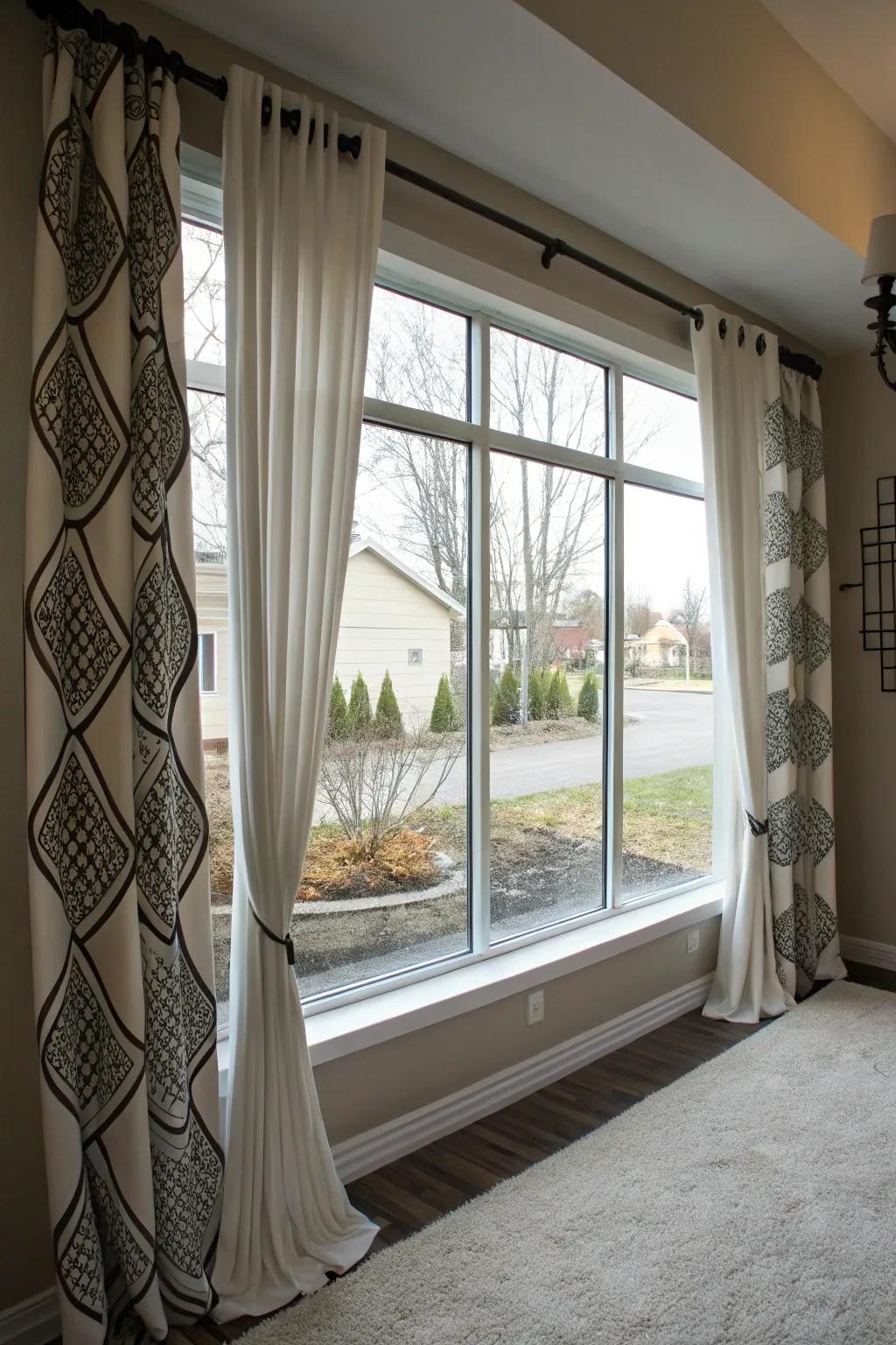 Unbalanced drapes introduce a modern, creative flair.