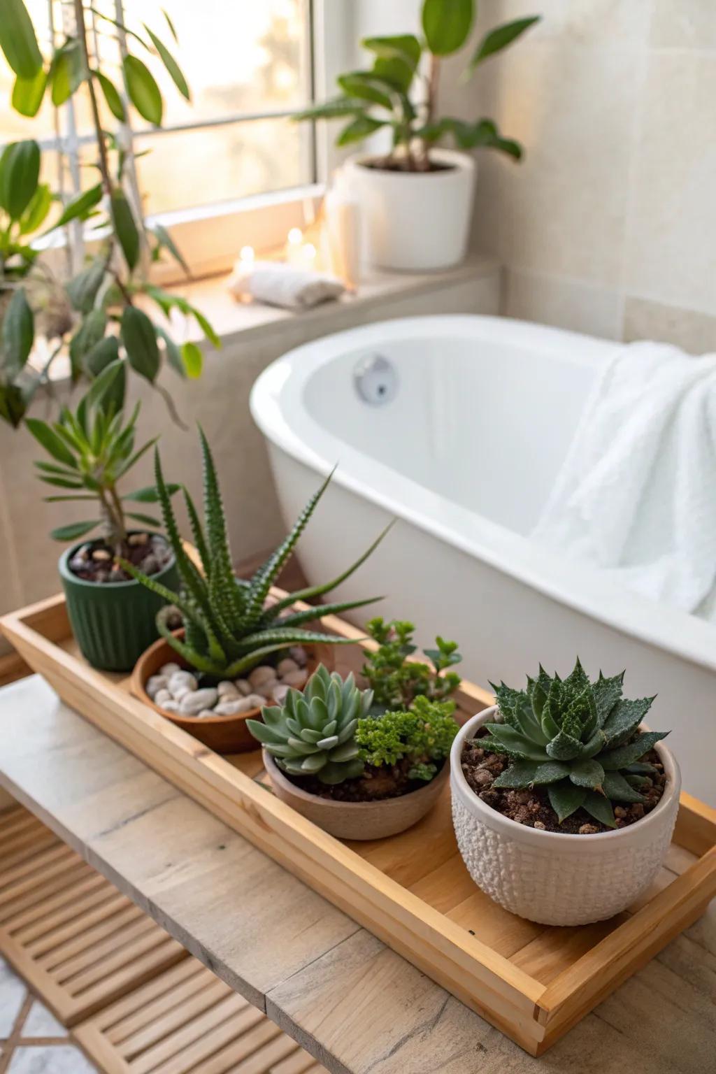 Improve your bath experience with the freshness of greenery.