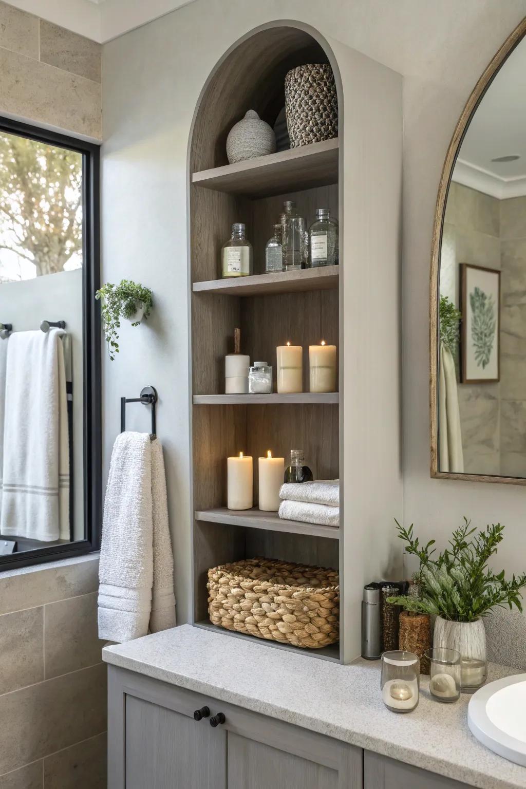 Floating shelves offer both aesthetic and utility.