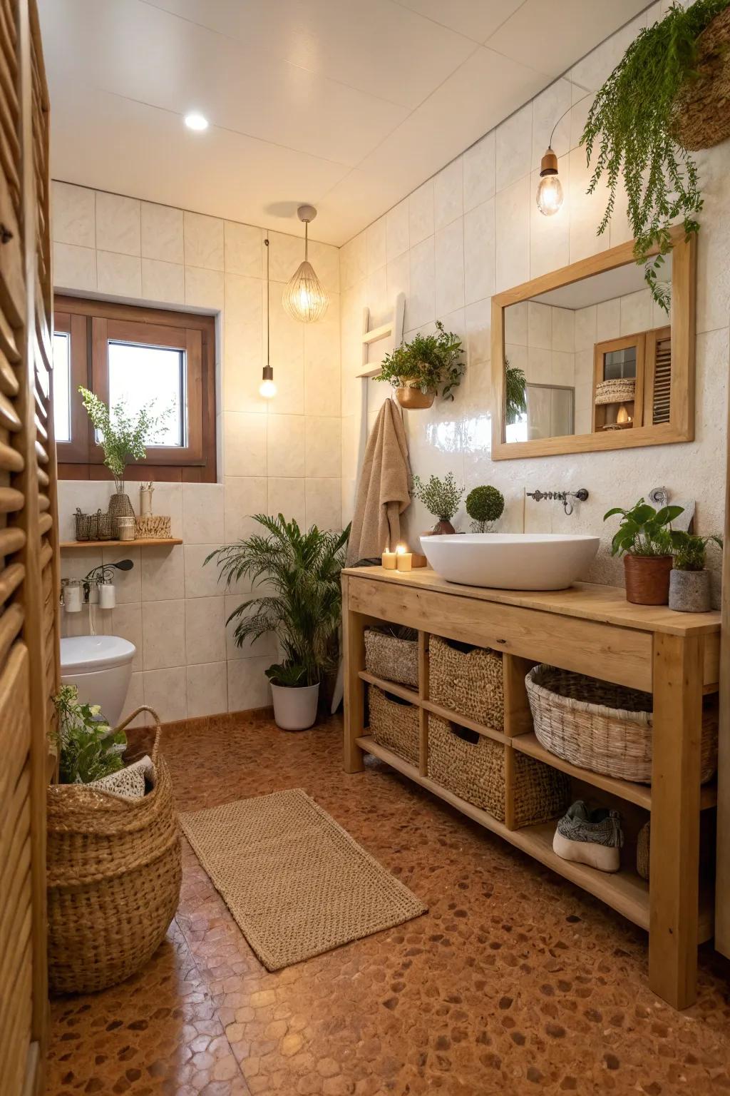 Savoring thermal comfort through cork surface covering.