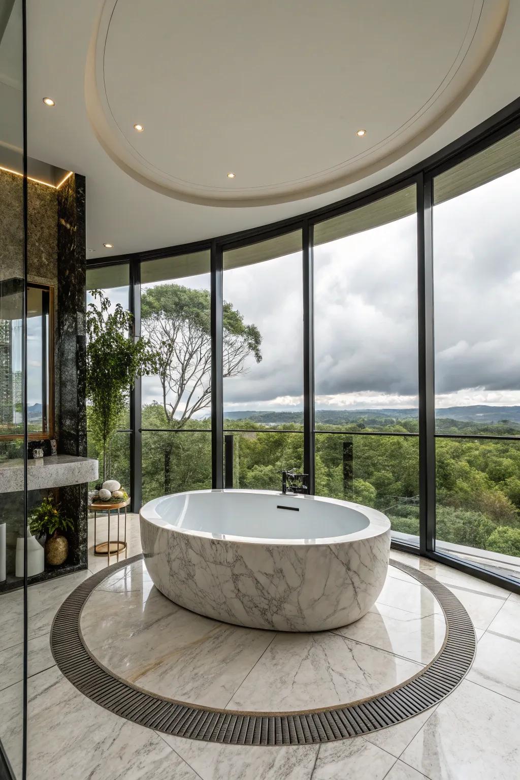 Make an impressive statement with a rounded bathtub design.