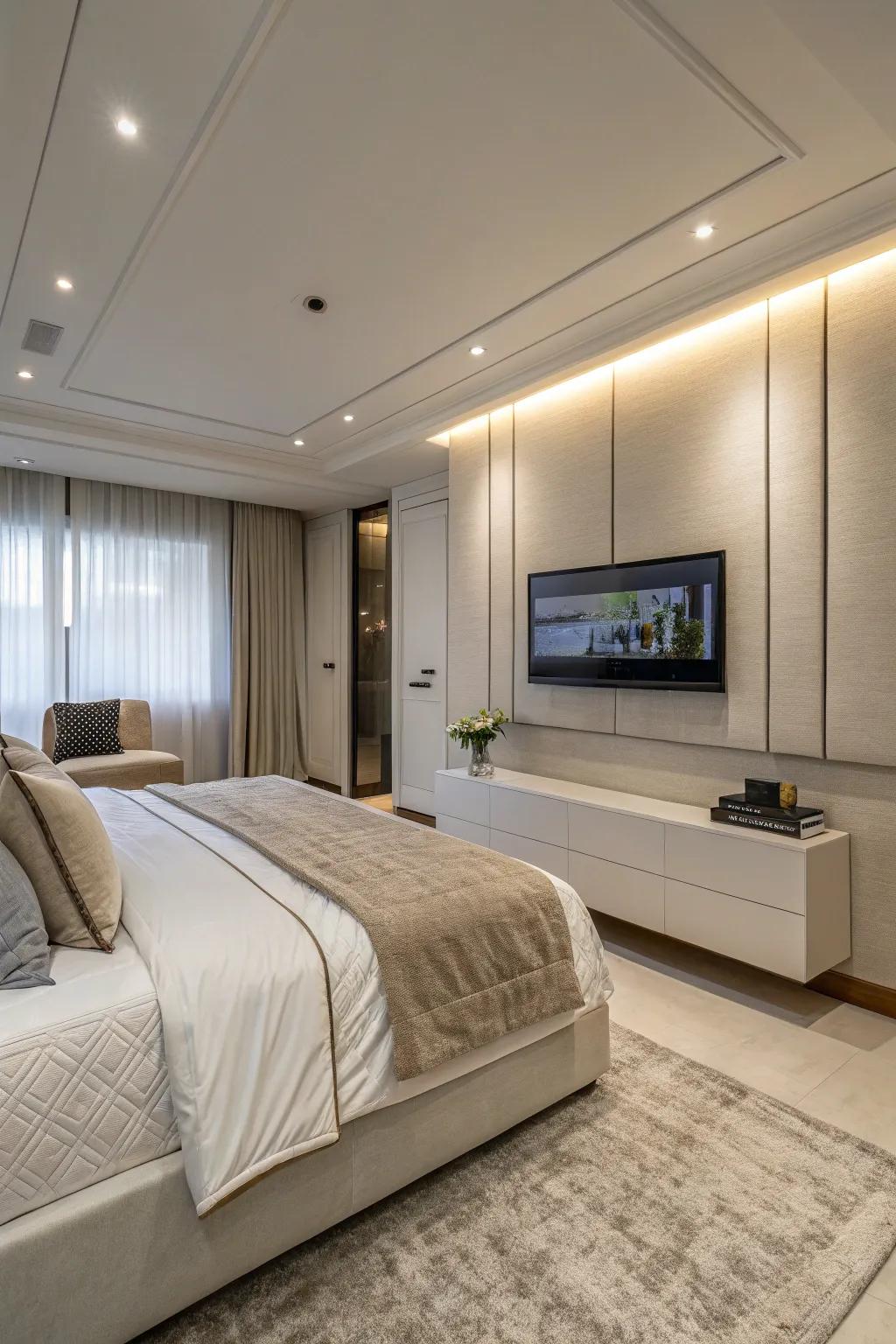 Seamless technological integration sustains the chamber's aesthetic flow.