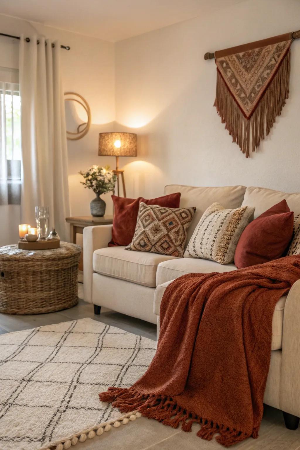 Rust details introduce warmth and sophistication.