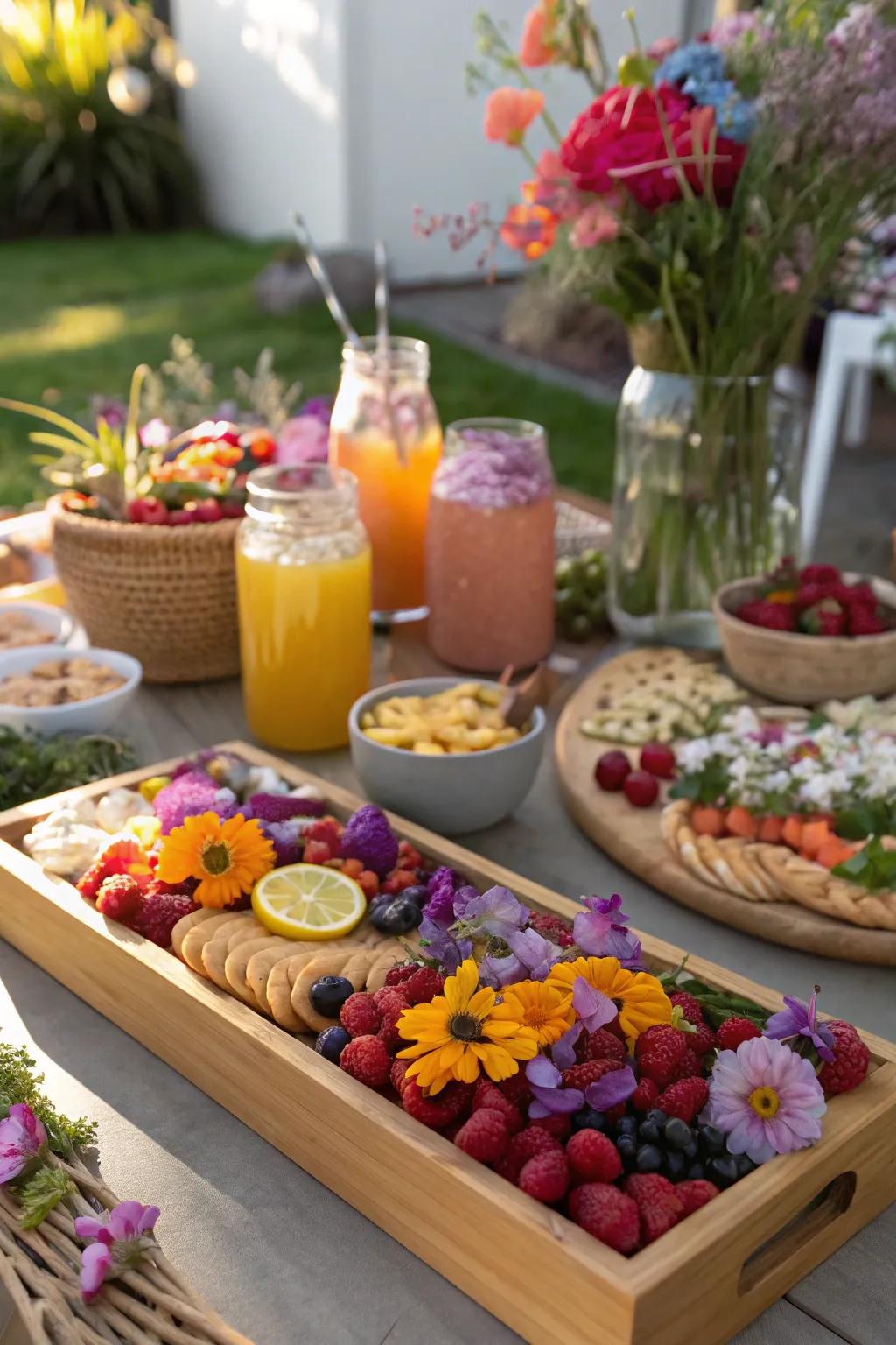 Flowers give a colorful touch to your display.