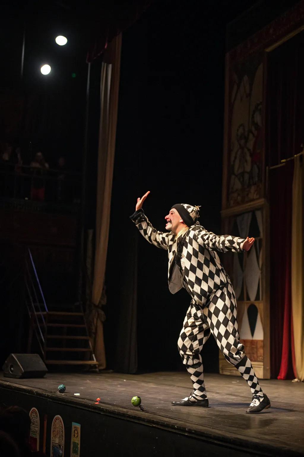Combine whimsy and enigma with a haunting harlequin outfit.