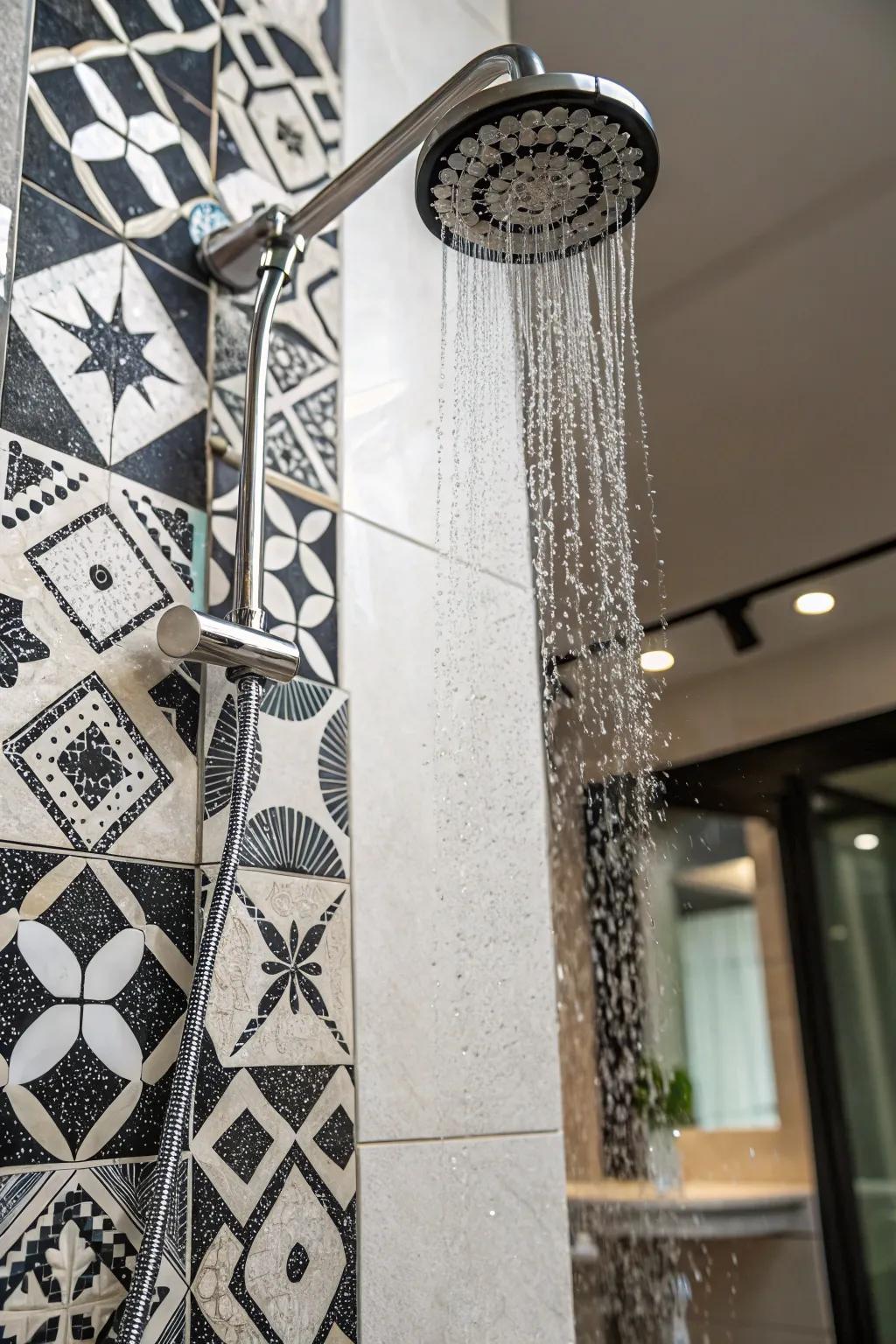 Artistic tessellations transform the shower into a centerpiece.