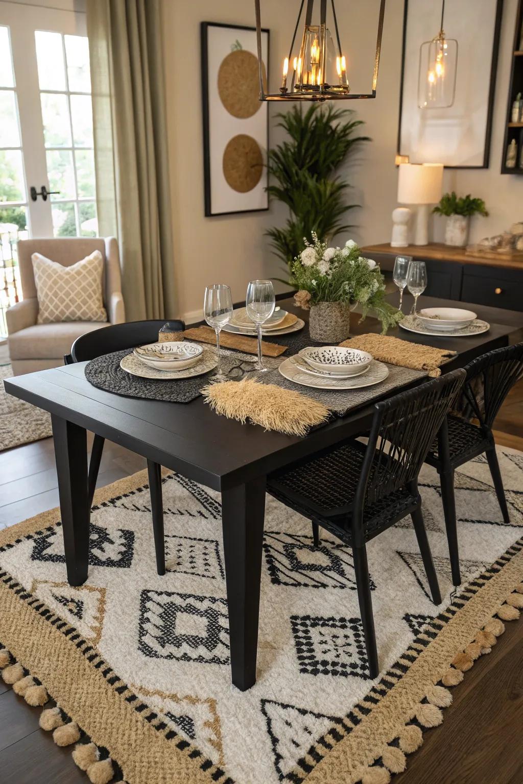 Layered rugs add depth and texture to your space.