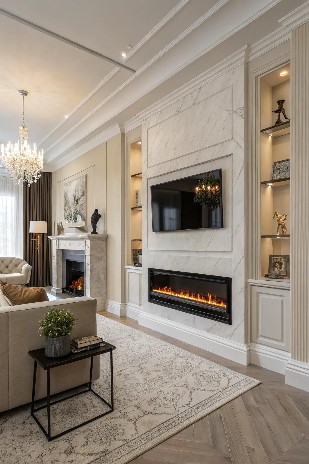 Heat up your space using a fireplace that mounts on the wall.