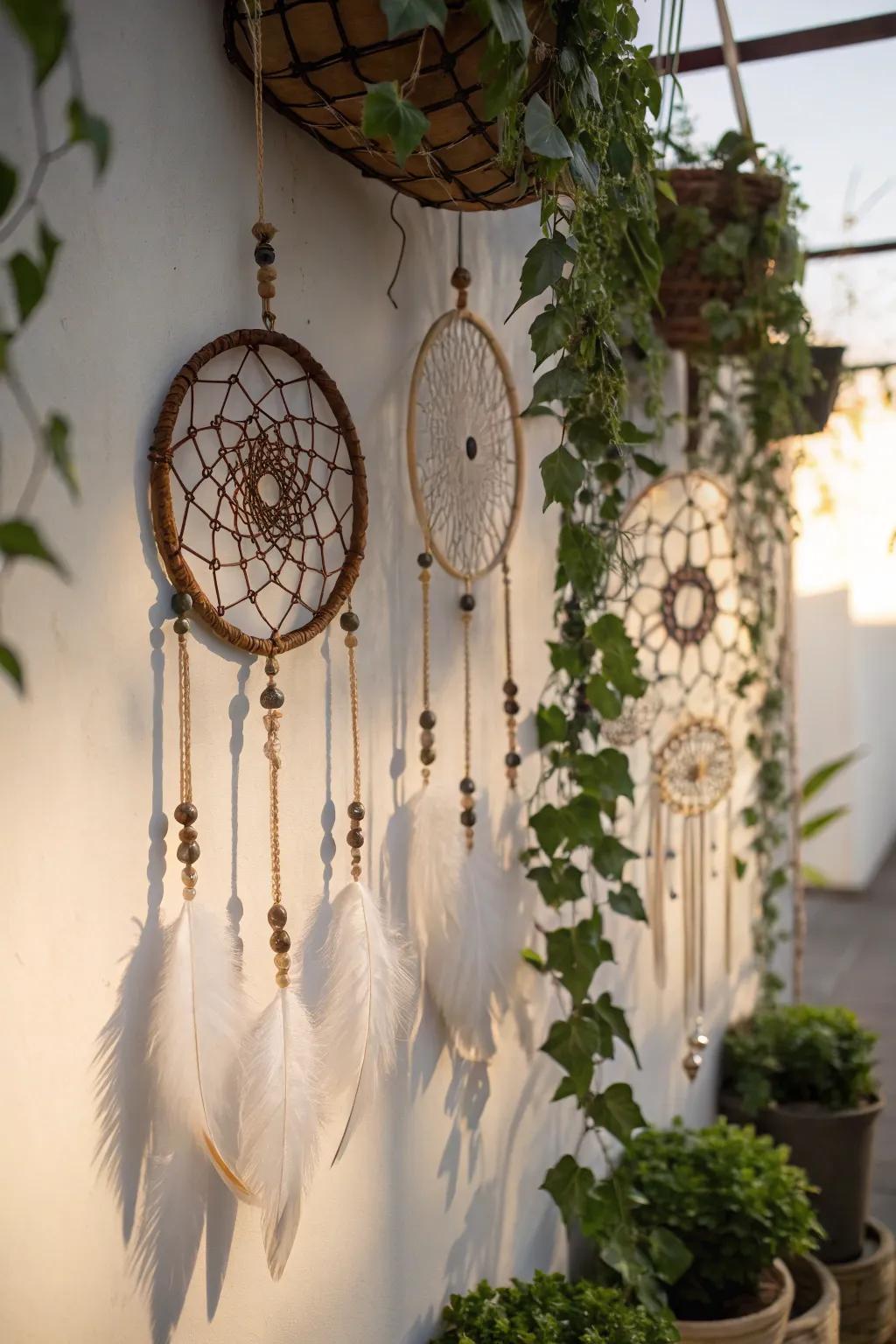 Whimsical wall decor enhances the bohemian magic.