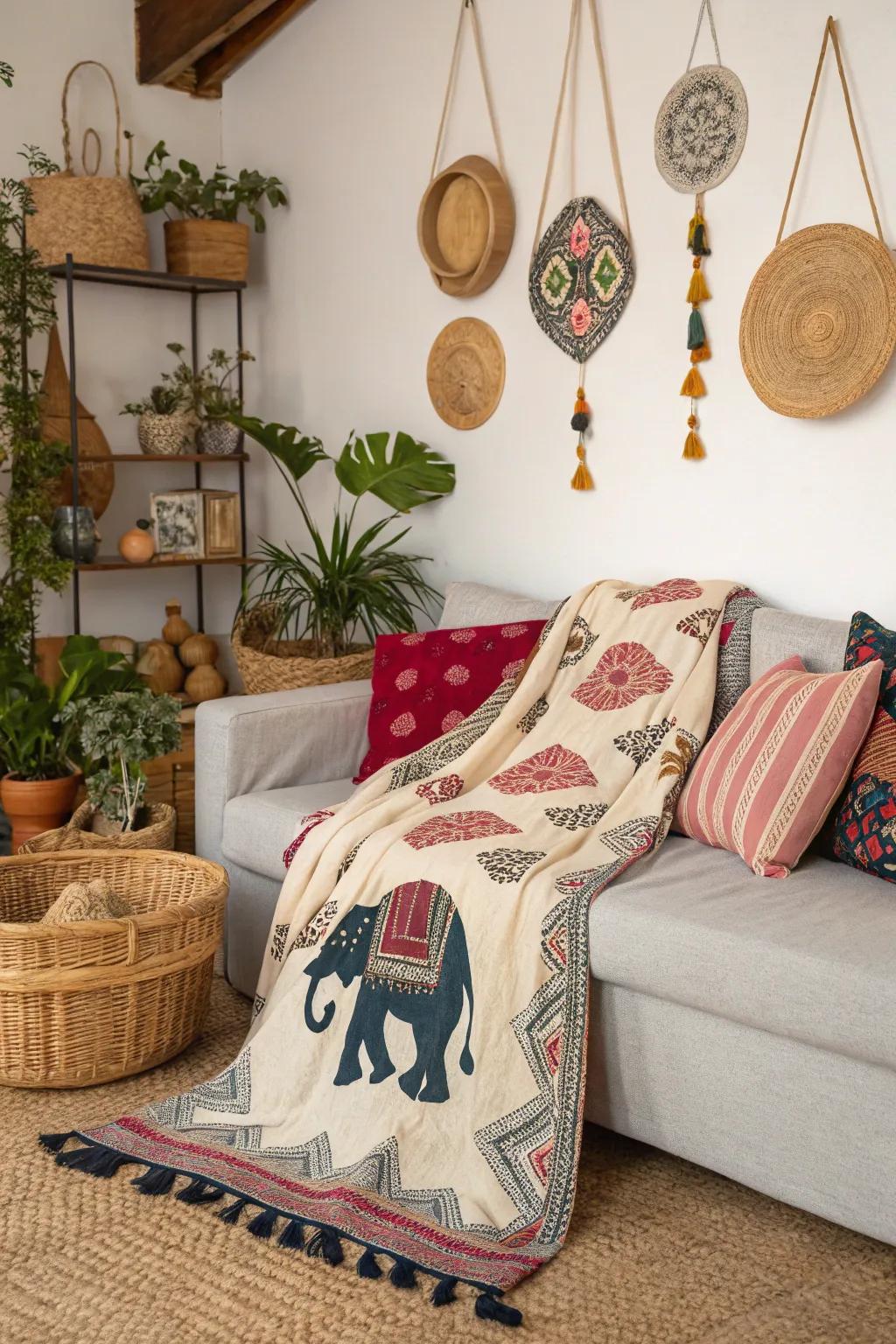 Whimsical fauna motifs introduce character to a bohemian space.