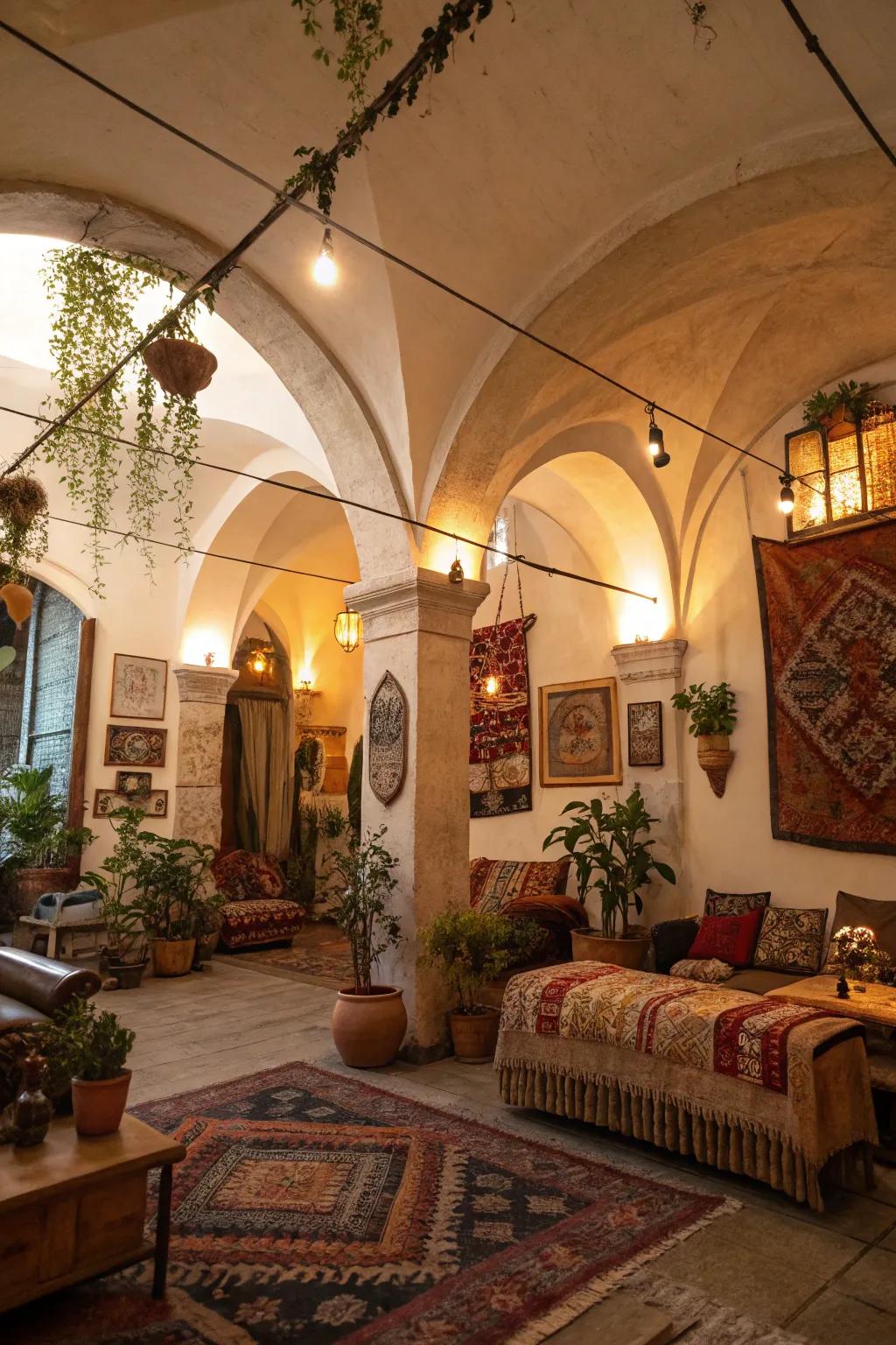 Architectural components contribute dimension and character to bohemian design.