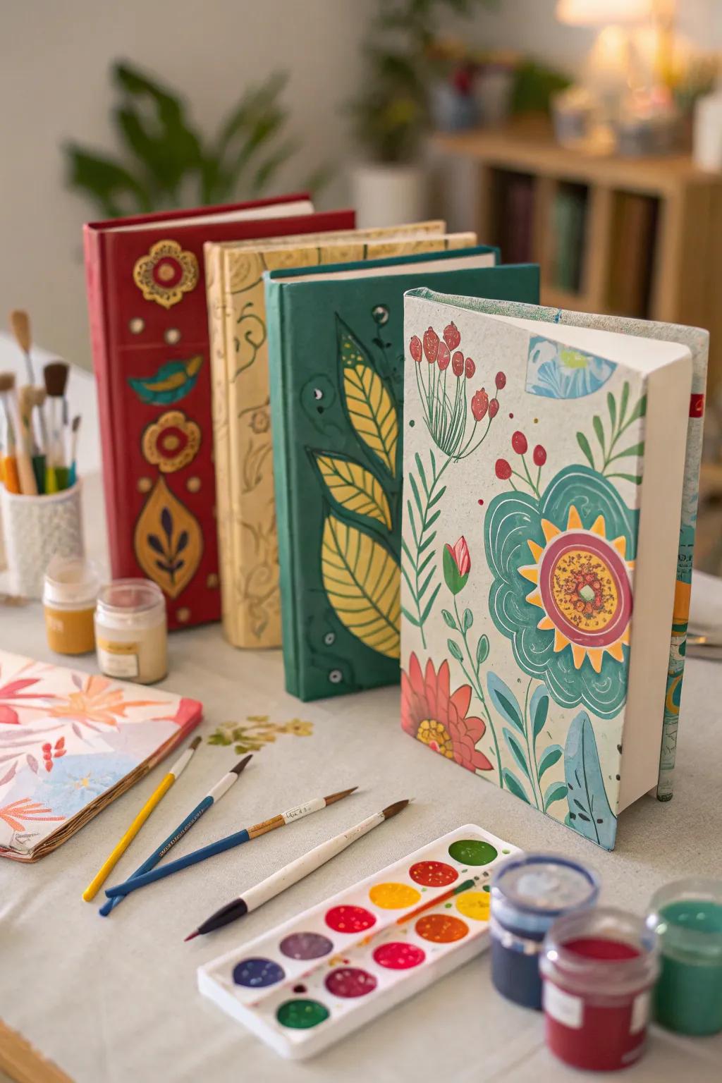 Craft distinct DIY hand-painted book jackets.