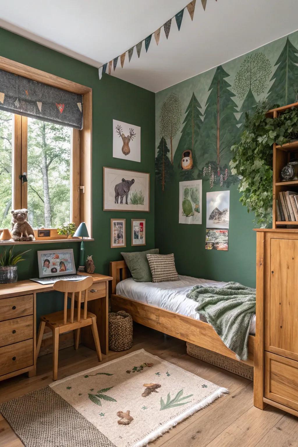 Snuggle up with woodland green surroundings.