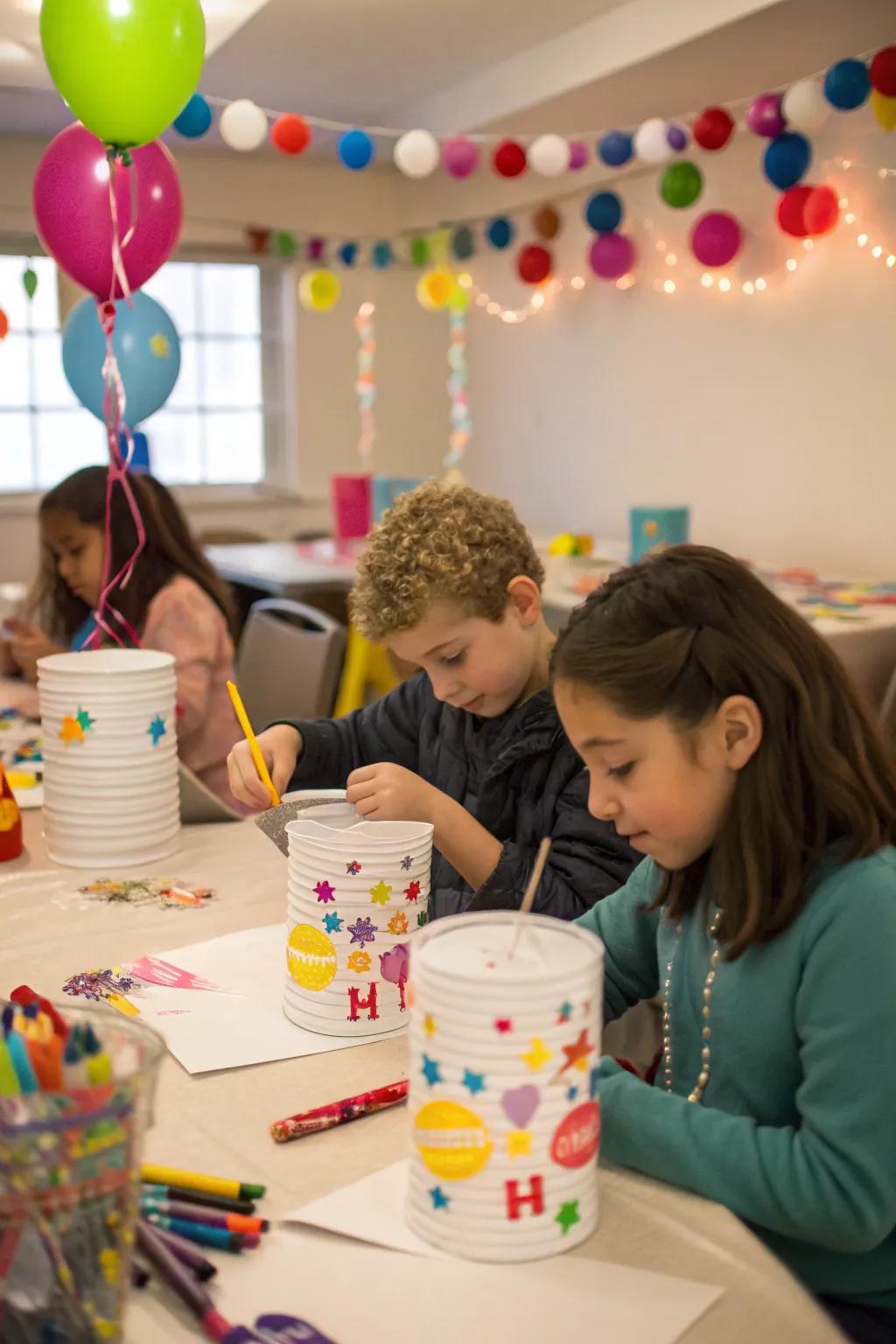 Progeny manually crafting their tin illumination devices, a creative celebratory endeavor.
