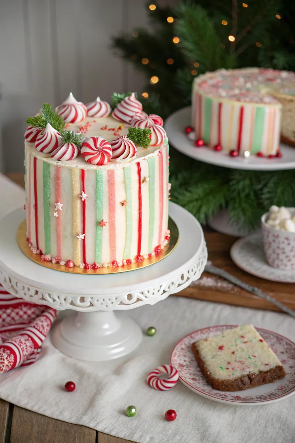 Render a sweet proclamation with a peppermint stick cake.