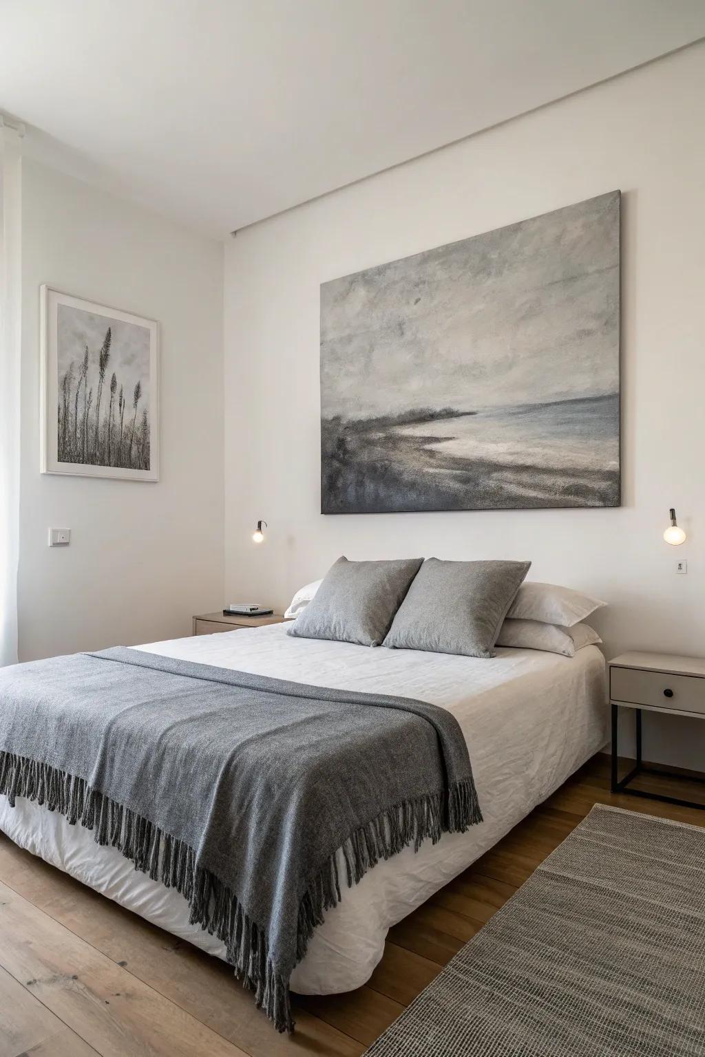 Achieve understated elegance with monochromatic surface art.