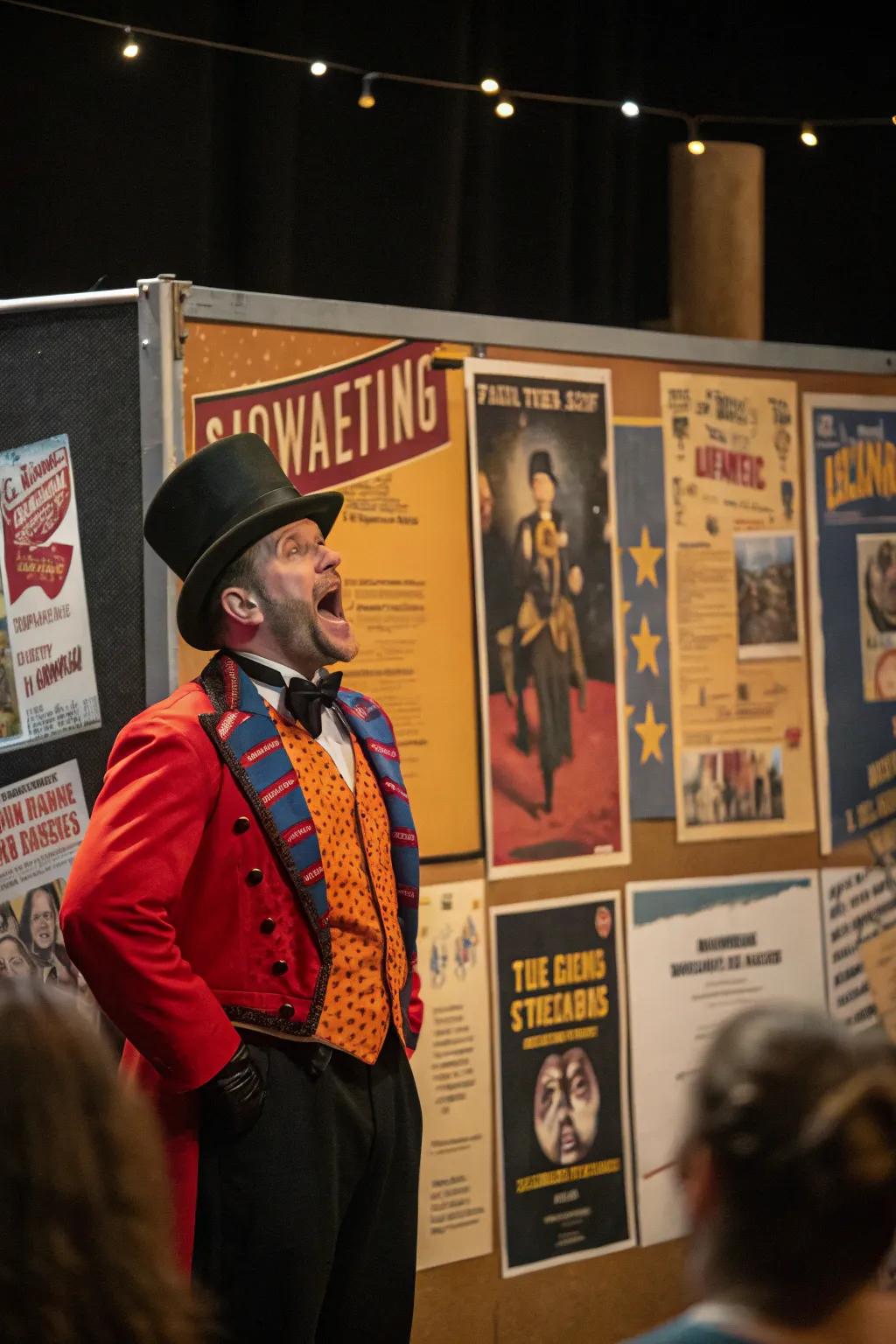 The ringmaster takes center stage, commanding attention on the carnival-themed panel.