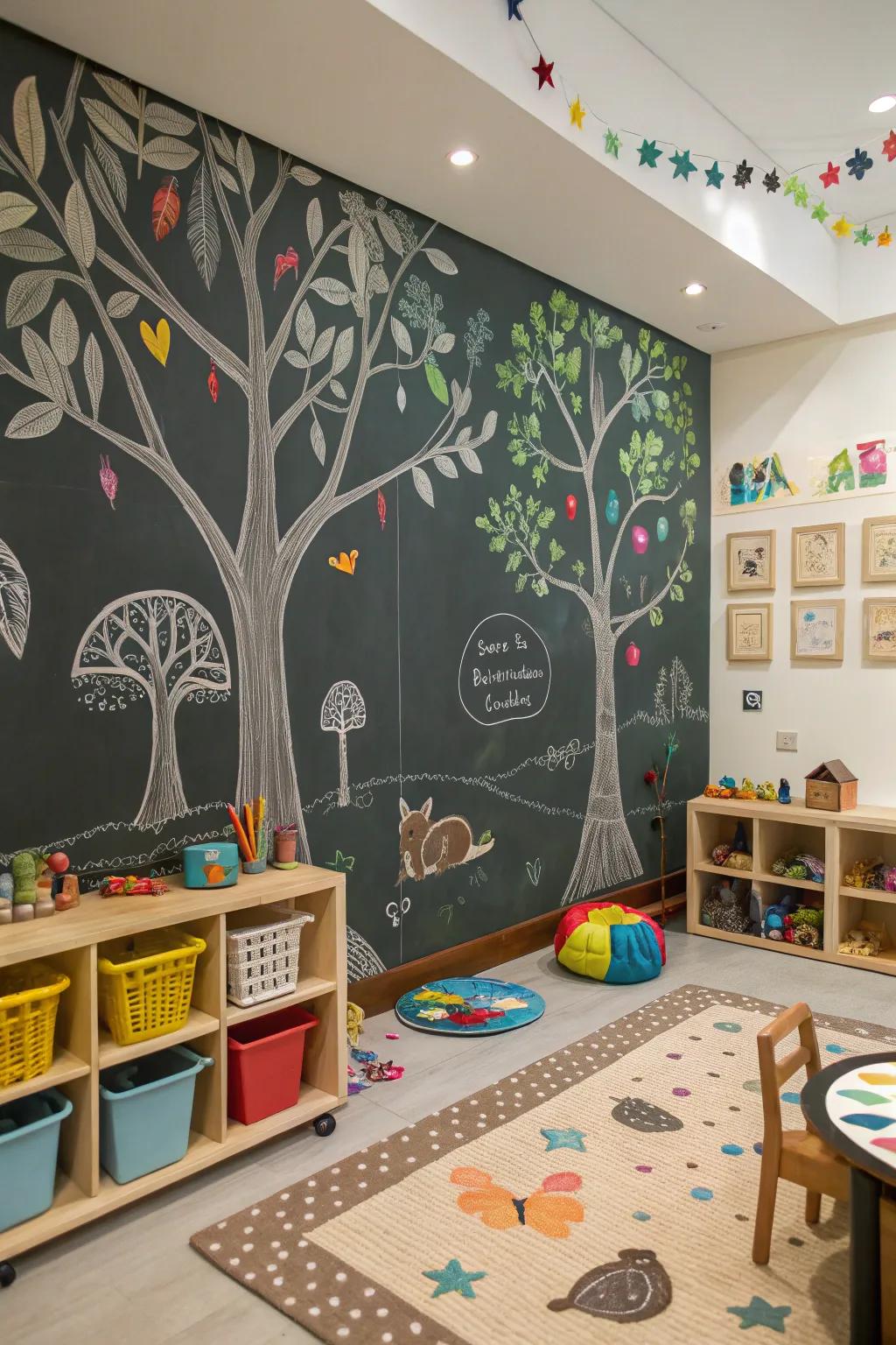 A nature-inspired slateboard wall promotes serenity.