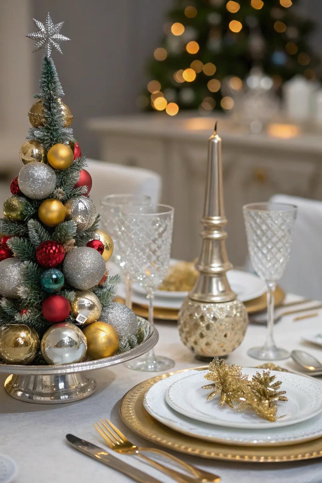 Blended metallic accents contribute a glimpse of glamour to holiday ornamentation.