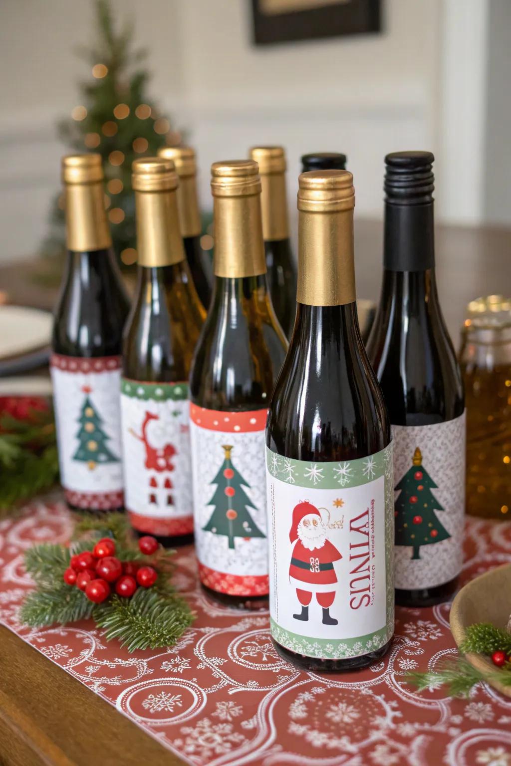 Small wine bottles offer a party toast to the season.