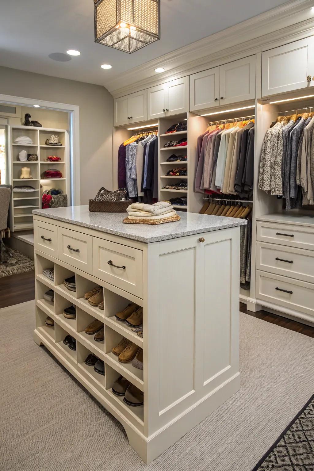 Elevate your closet through a central island.