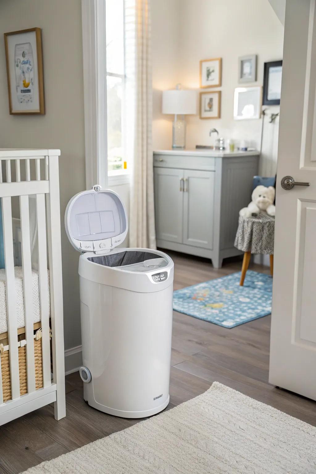A multi-functional diaper receptacle poised for a seamless transition into everyday utility.