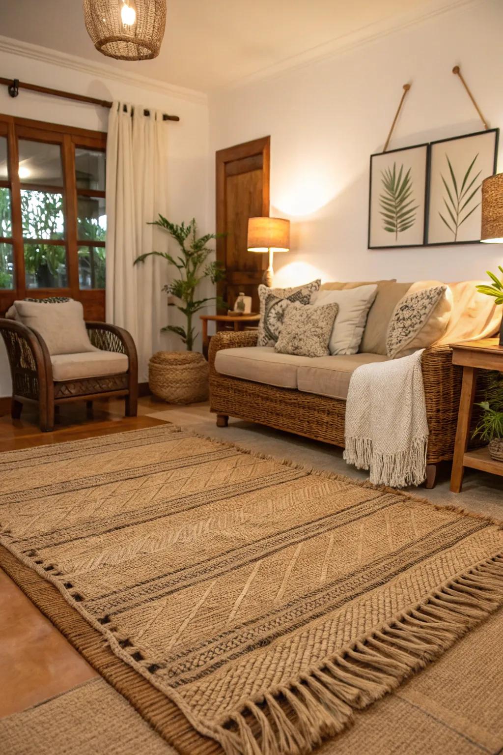 Soft floor coverings add texture and warmth to coastal decor.