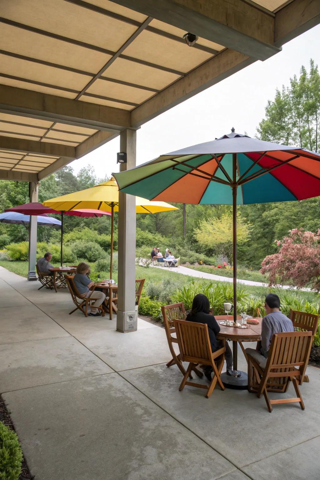 Large parasols provide adaptable shade options.